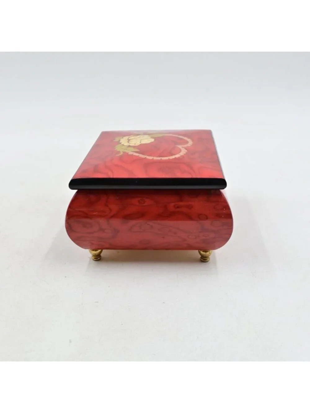San Francisco Music Box Co Italian Inlaid Wood Lacquered Jewelry Heart Rose
